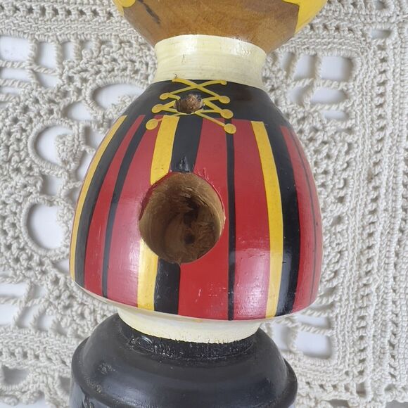 Vtg Wooden Pin Cushion Doll Thimble Cut Out Belly Button Hand Painted Kitschy - Picture 6 of 8